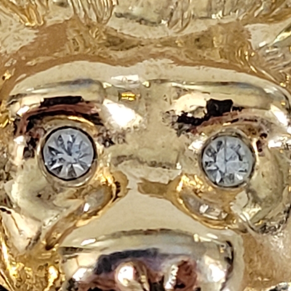 Lion Head Door Knocker Earrings Gold Plated Crystal Eyes KENNETH J LANE x AVON - Picture 8 of 15
